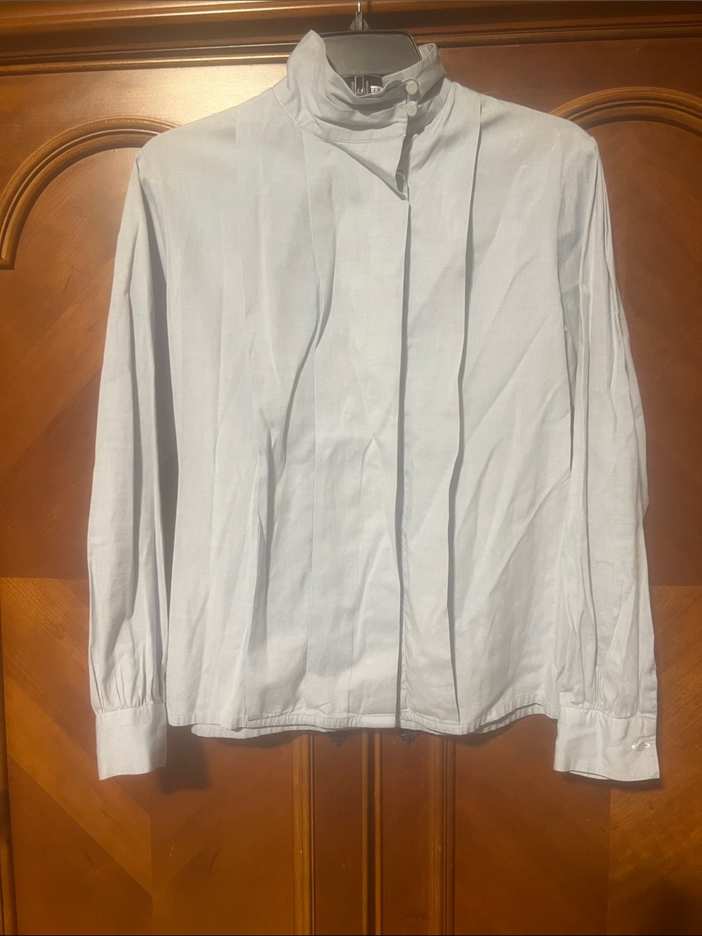 High-Neck Button-Down Shirt in Light Gray (BIN 2- 64)